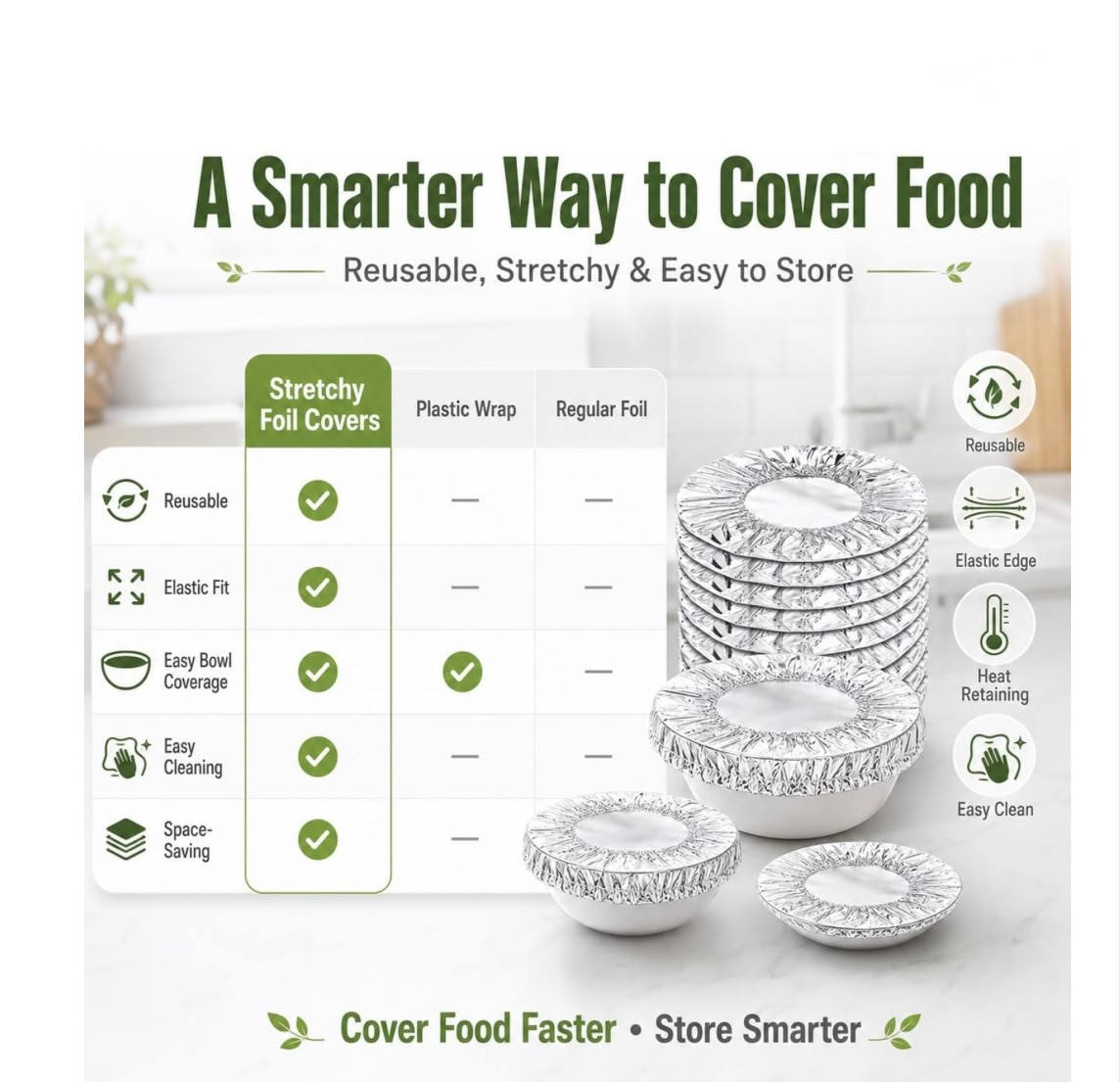 Reusable Aluminum Foil Food Covers 50 Pack